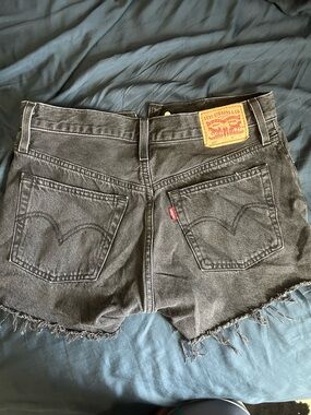 Levi's Black Washed Denim Frayed Hem Women's Shorts